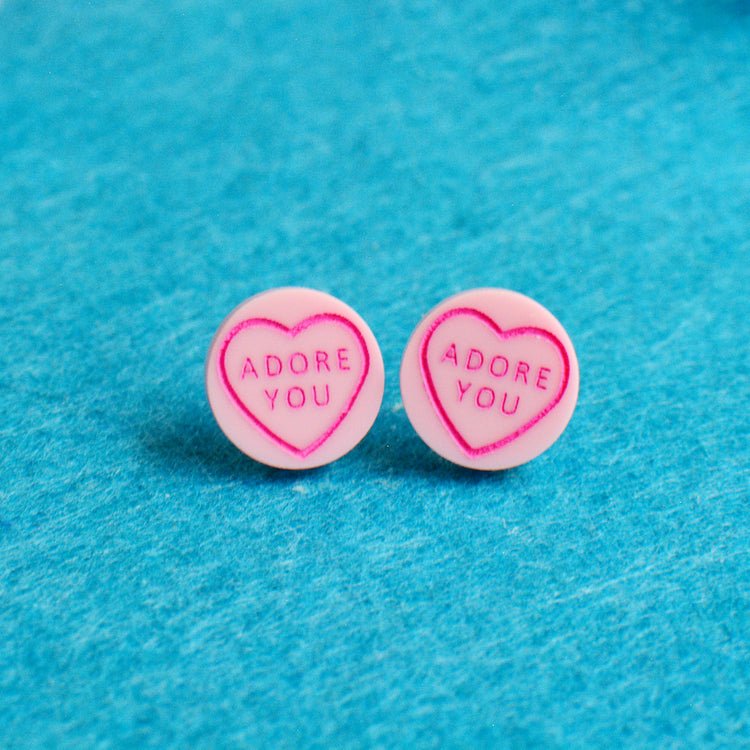 Valentines Sweetie Love Heart Adore You Pastel Pink Stud Earrings