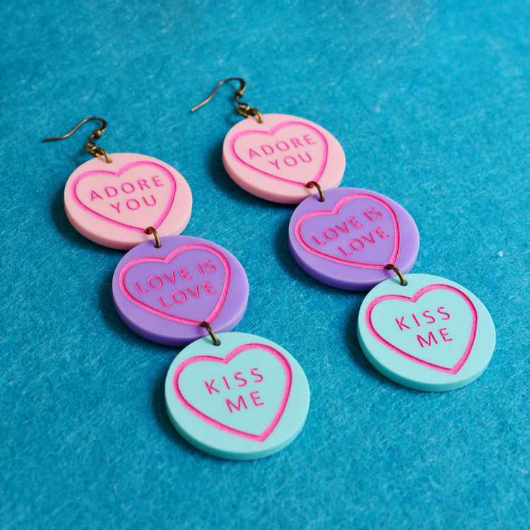 Valentines Sweetie Love Heart Statement Earrings