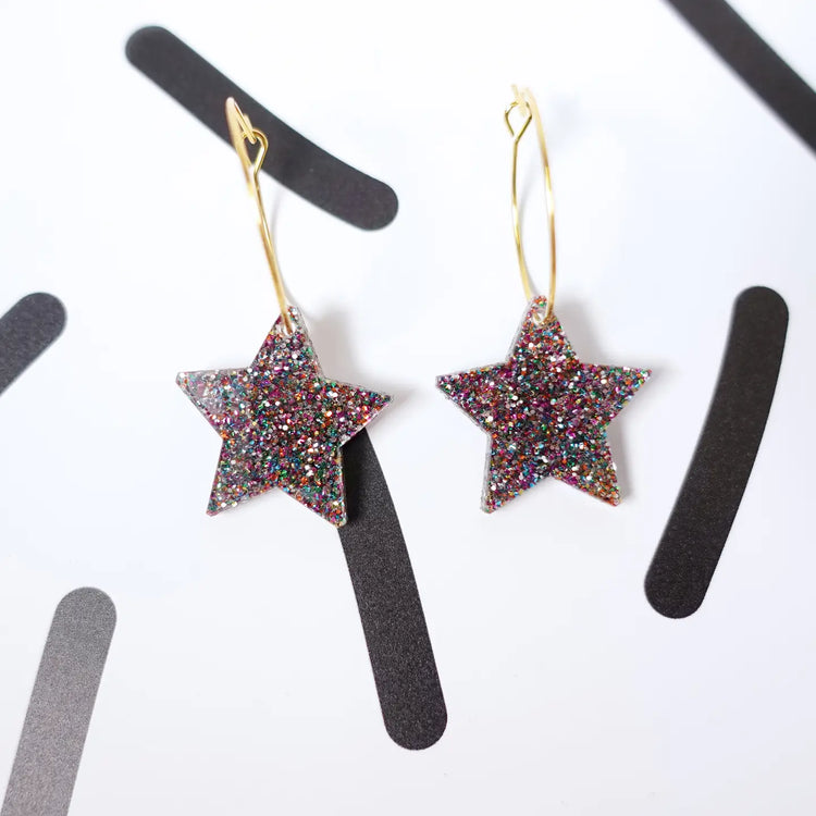 Glitter Star Hoop Earrings