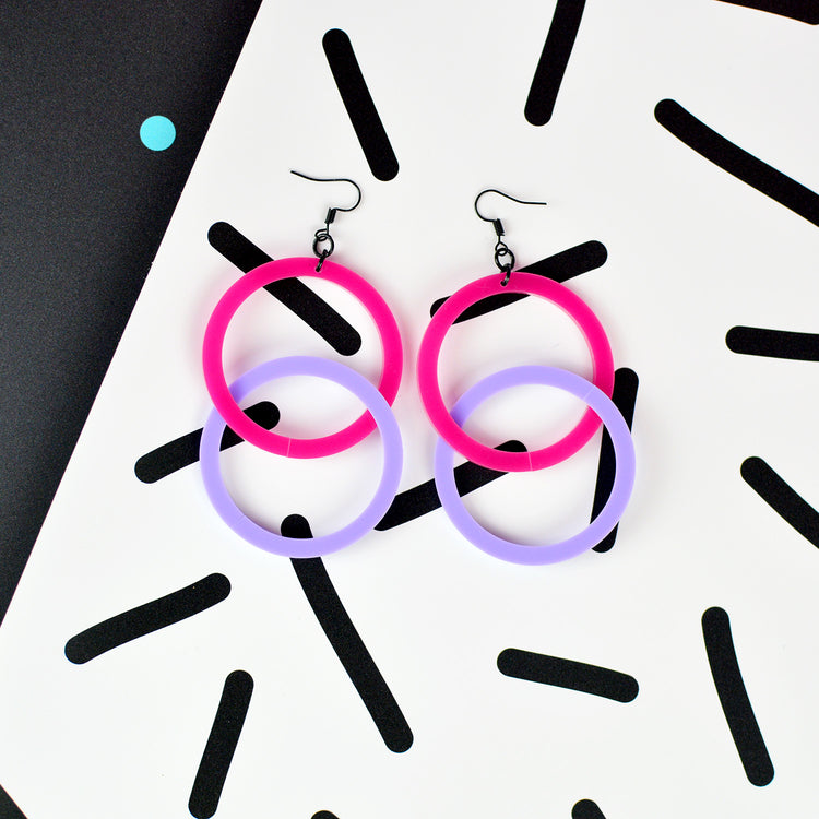 Infinity Hoop Statement Earrings - Pink/Purple